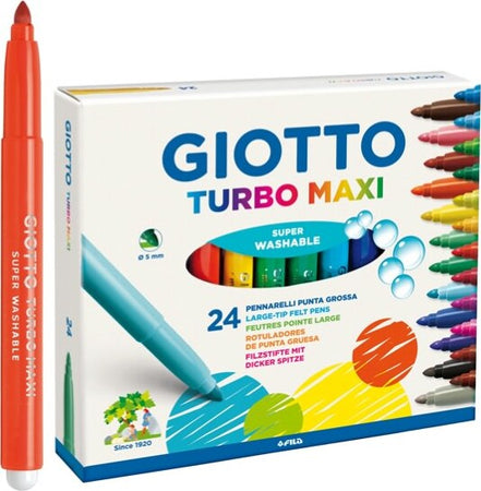 Pennarelli Turbo Maxi - punta D5mm - colori assortiti - Giotto - astuccio 24 pezzi Giochi e giocattoli/Attività creative/Accessori per disegnare e colorare/Pennelli Eurocartuccia - Pavullo, Commerciovirtuoso.it