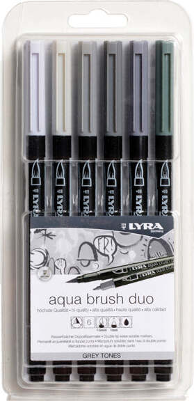 Pennarello Aqua Brush Duo - scala di grigio - Lyra - conf. 6 pezzi Cancelleria e prodotti per ufficio/Penne matite scrittura e correzione/Marcatori ed evidenziatori/Pennarelli per disegno Eurocartuccia - Pavullo, Commerciovirtuoso.it