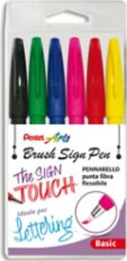 Pennarello Brush Sign Pen - colori assortiti - Pentel - conf. 6 pezzi Cancelleria e prodotti per ufficio/Penne matite scrittura e correzione/Penne e ricariche/Penne a punta porosa Eurocartuccia - Pavullo, Commerciovirtuoso.it