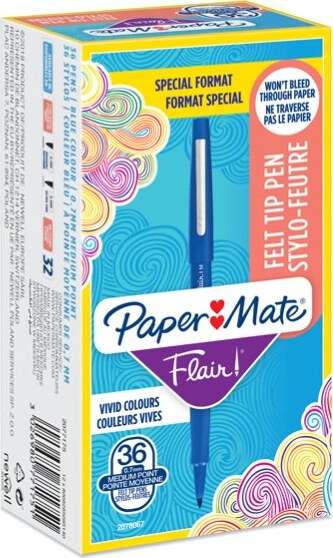 Pennarello Flair Nylon - punta 1 10 mm - blu - Papermate - conf. 30 + 6 pezzi Cancelleria e prodotti per ufficio/Penne matite scrittura e correzione/Penne e ricariche/Penne a punta porosa Eurocartuccia - Pavullo, Commerciovirtuoso.it