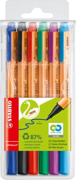 Pennarello Greenpoint - 6 colori - punta 0 8mm - Stabilo - astuccio 6 pennarelli Cancelleria e prodotti per ufficio/Penne matite scrittura e correzione/Penne e ricariche/Penne a punta porosa Eurocartuccia - Pavullo, Commerciovirtuoso.it