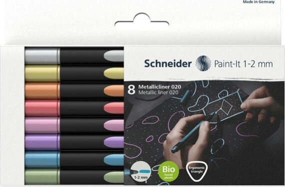 Pennarello Metallic Liner 020 - punta 1-2 mm - colori assortiti - Schneider - conf. 8 pezzi Cancelleria e prodotti per ufficio/Penne matite scrittura e correzione/Penne e ricariche/Penne a punta porosa Eurocartuccia - Pavullo, Commerciovirtuoso.it