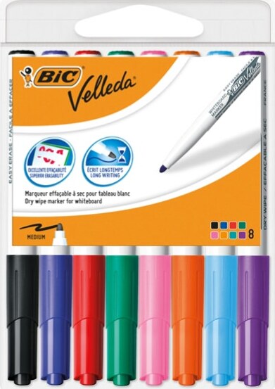 Pennarello Whiteboard Marker Velleda 1741 - punta tonda 1 4 mm - colori assortiti - Bic - astuccio 8 pezzi Cancelleria e prodotti per ufficio/Penne matite scrittura e correzione/Marcatori ed evidenziatori/Marcatori cancellabili a secco e liquidi Eurocartuccia - Pavullo, Commerciovirtuoso.it