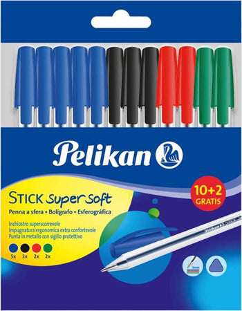 Penne-pelikan-sfere-stick-supersoft-assortite-10+2-gratis