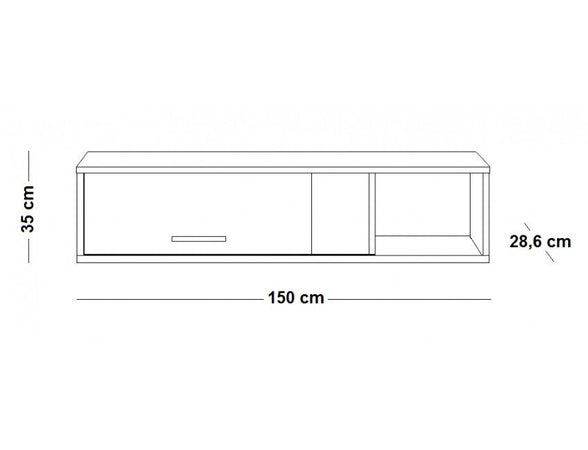 Pensile orizzontale per soggiorno "Vitruvia" rovere e nero con anta a ribalta 150 cm