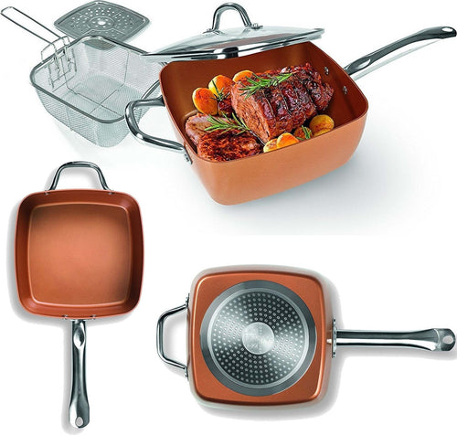 PENTOLA QUADRATA 4 IN 1 CASSERUOLA DA FORNO E FRIGGITRICE CON COPERCHIO IN VETRO  Trade Shop italia - Napoli, Commerciovirtuoso.it