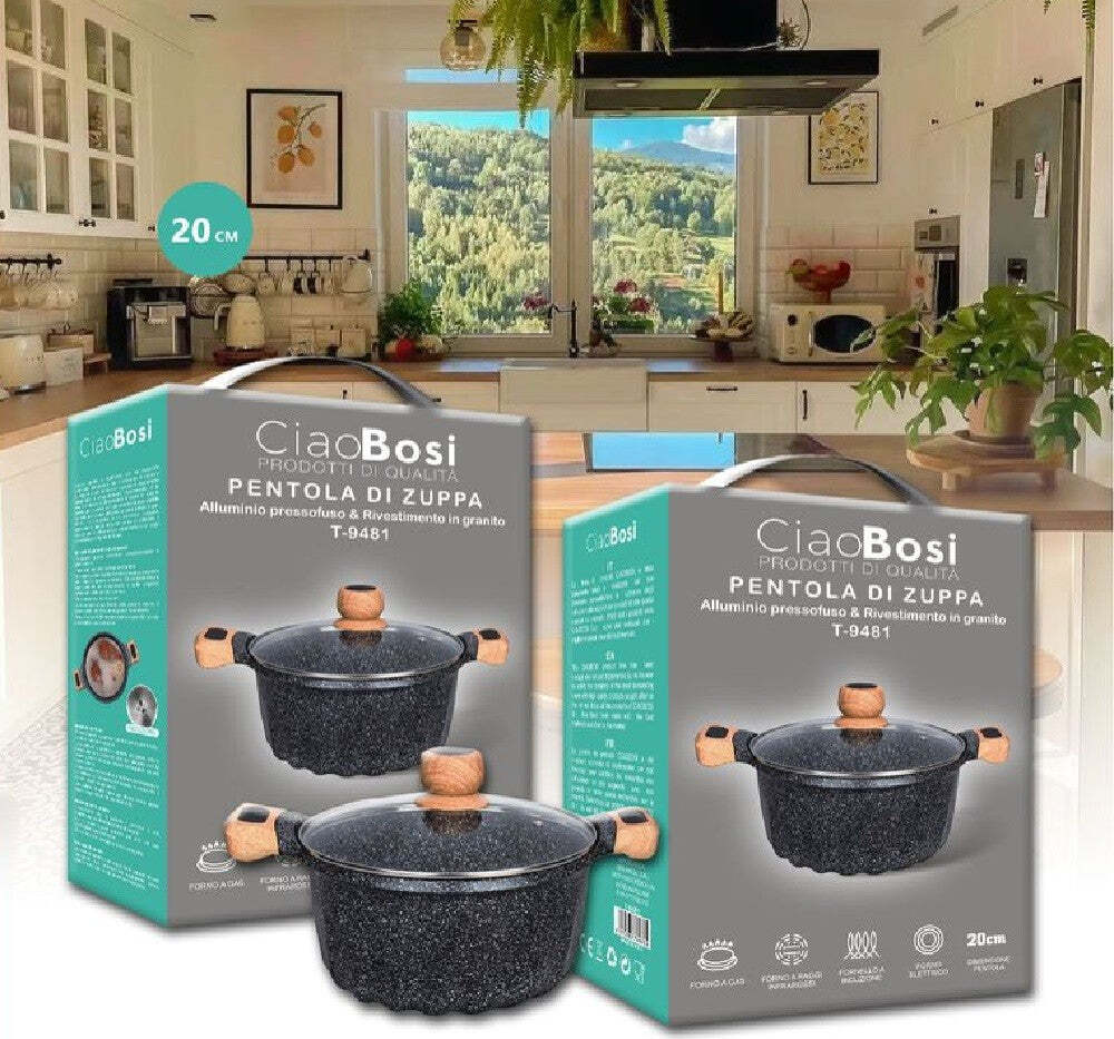 Set Di 2 Padelle Antiaderenti In Granito Con Coperchio – 24 E 28 Cm, Manico Dorato, Adatte A Induzione E Forno