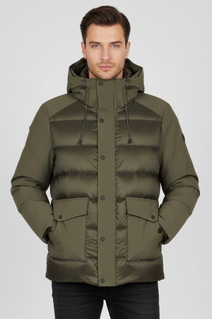 Giubbotto Uomo People of Shibuya - Imbottito Verde Matta con Cappuccio