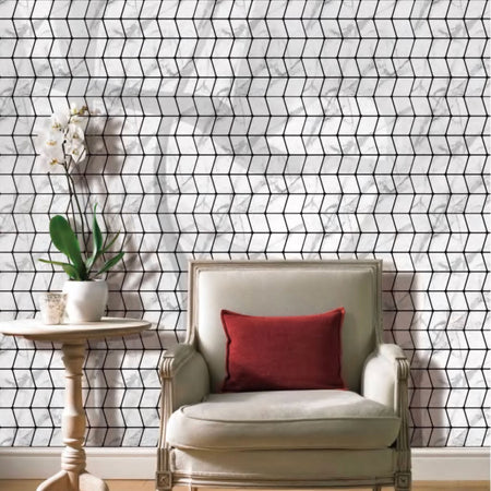 Piastrelle 3D Autoadesive in PET acustiche e isolanti 30x30cm (4mm spessore) CHEVRON CARRARA - Eternal Parquet