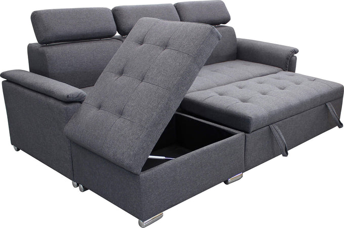 milani home - Divano Letto Peter - Grigio Scuro - Con penisola Contenitore - Ergonomico con poggiatesta - Regolabile e Supporto Lombare - 148x88x84 milani home - Divano Letto Peter - Grigio Scuro - Con penisola Contenitore - Ergonomico con poggiatesta - Regolabile e Supporto Lombare - 148x88x84