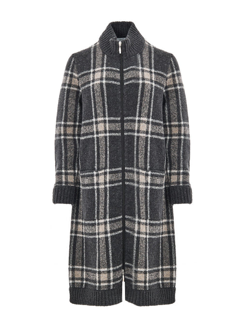 Gran Sasso Cappotto in Boucle Jacquard in Grigio con Maxi Zip da donna
