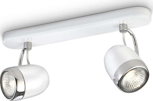 Philips-Balsa-Barra-Spot-2-Luci-in-Metallo-Bianco-e-Dettaglio-Cromo,-Lampadina-Inclusa-[Classe-di-efficienza-energetica-D]