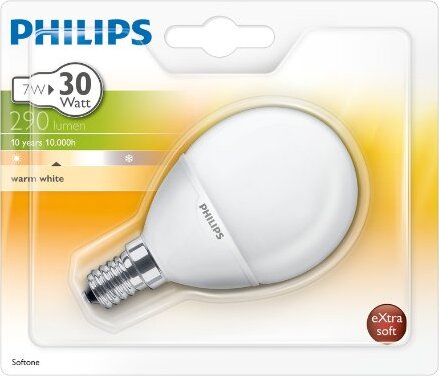 Philips-S10YSF7E14B1-Lampadina-a-Risparmio-Energetico,-Sferica-Smerigliata,-7W-(Corrispondenti-a-30W),-Attacco-Piccolo-E14,-Luce-Bianca-Calda-[Classe-di-efficienza-energetica-A]