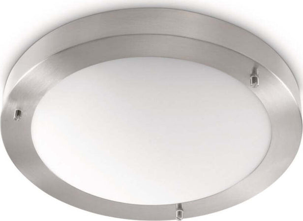 Philips-Salts-Lampada-Bagno-Soffitto,-Metallo-Satinato-con-Vetro,-Diametro-31-cm,-IP44,-Lampadina-Risparmio-Energetico-Inclusa-[Classe-di-efficienza-energetica-A]
