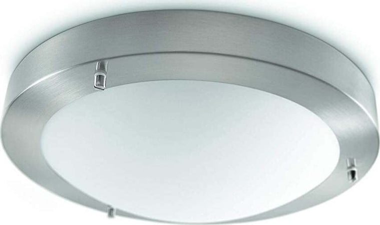 Philips-Salts-Lampada-Bagno-Soffitto,-Metallo-Satinato-con-Vetro,-Diametro-31-cm,-IP44,-Lampadina-Risparmio-Energetico-Inclusa-[Classe-di-efficienza-energetica-A]