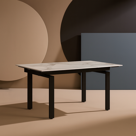 Tavolo "Antares" con gambe in metallo e piano in marmo, design moderno, 140/200 x 90 x h 76 cm