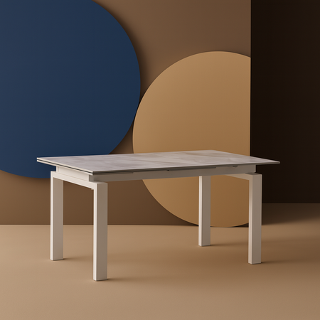 Tavolo "Antares" con gambe in metallo e piano in marmo, design moderno, 140/200 x 90 x h 76 cm