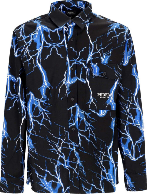 PHOBIA-Camicia-Manica-Lunga-Uomo-All-Over-Lightning-Shirt-Black/blue-da-uomo