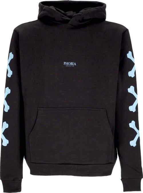 PHOBIA-Felpa-Leggera-Cappuccio-Uomo-Cross-Bones-Hoodie-Black/light-Blue-da-uomo