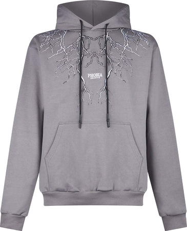 PHOBIA-Felpa-Leggera-Cappuccio-Uomo-Embroidery-Lightning-Hoodie-Grey/white-da-uomo