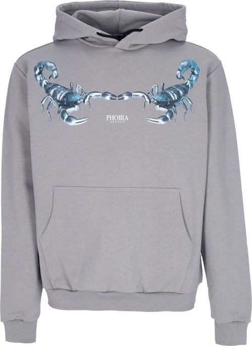 PHOBIA-Felpa-Leggera-Cappuccio-Uomo-Scorpion-Hoodie-Grey/petroleum-da-uomo
