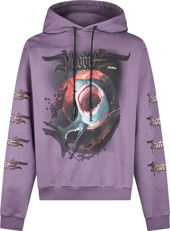 PHOBIA-Felpa-Leggera-Cappuccio-Uomo-Shark-Pprint-Hoodie-Purple-da-uomo