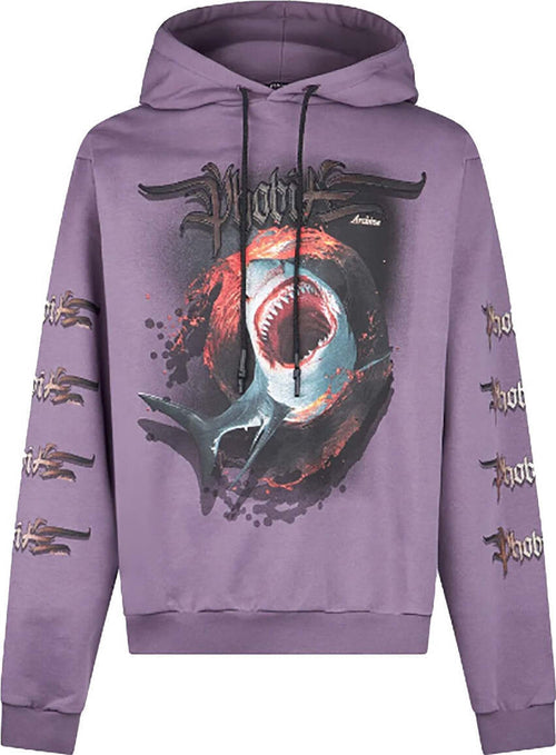 PHOBIA-Felpa-Leggera-Cappuccio-Uomo-Shark-Pprint-Hoodie-Purple-da-uomo