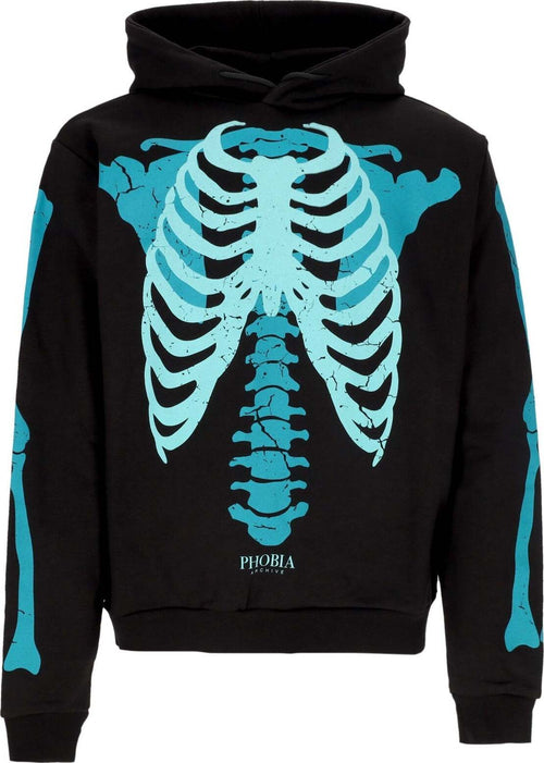 PHOBIA-Felpa-Leggera-Cappuccio-Uomo-Skeleton-Print-Hoodie-Black/petrolium-da-uomo