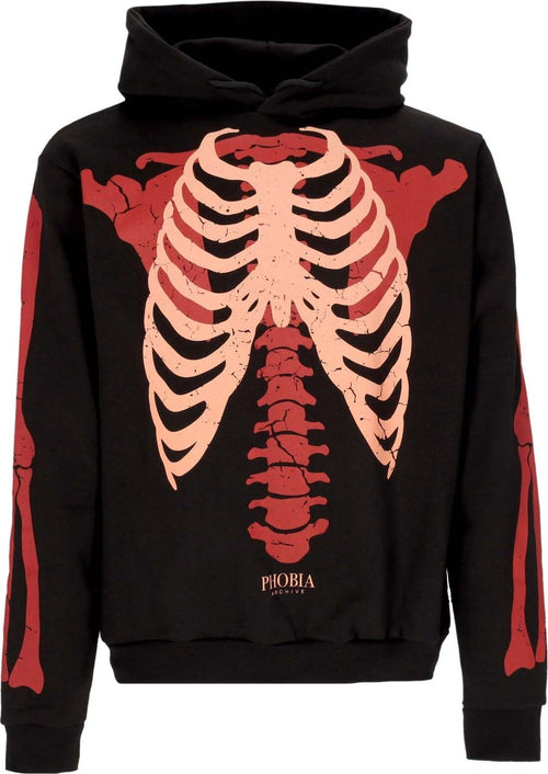 PHOBIA-Felpa-Leggera-Cappuccio-Uomo-Skeleton-Print-Hoodie-Black/red-da-uomo