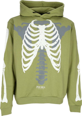 PHOBIA-Felpa-Leggera-Cappuccio-Uomo-Skeleton-Print-Hoodie-Green/white-da-uomo