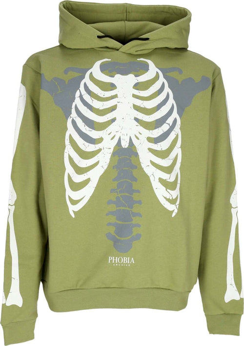 PHOBIA-Felpa-Leggera-Cappuccio-Uomo-Skeleton-Print-Hoodie-Green/white-da-uomo
