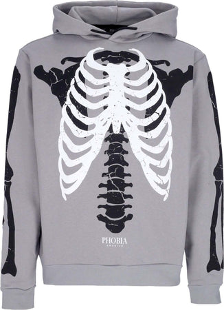 PHOBIA-Felpa-Leggera-Cappuccio-Uomo-Skeleton-Print-Hoodie-Grey/white-da-uomo