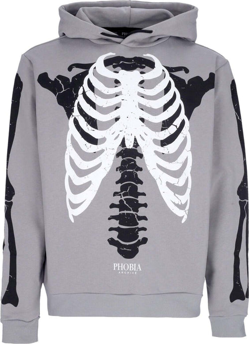 PHOBIA-Felpa-Leggera-Cappuccio-Uomo-Skeleton-Print-Hoodie-Grey/white-da-uomo