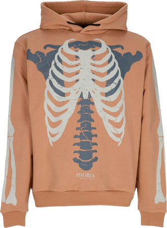 PHOBIA-Felpa-Leggera-Cappuccio-Uomo-Skeleton-Print-Hoodie-Terracotta/grey-da-uomo