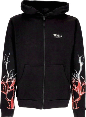 PHOBIA-Felpa-Leggera-Cappuccio-Zip-Uomo-Lightning-Zip-Hoodie-Black/red/grey-da-uomo