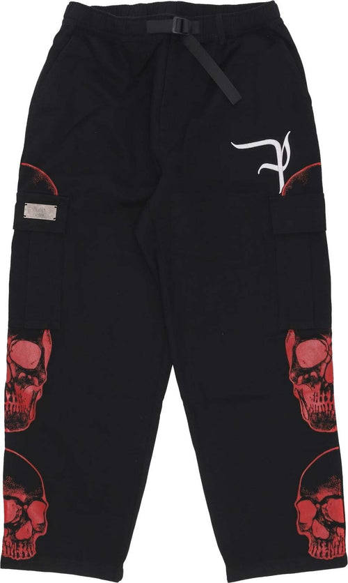 PHOBIA-Pantalone-Lungo-Uomo-Triple-Skull-Print-Cargo-Pants-Black/red-da-uomo