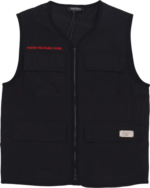 PHOBIA-Smanicato-Uomo-Screaming-Skull-Print-Worker-Gilet-Black-da-uomo