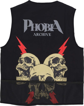 PHOBIA-Smanicato-Uomo-Screaming-Skull-Print-Worker-Gilet-Black-da-uomo