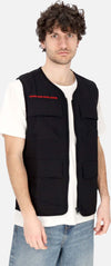 PHOBIA-Smanicato-Uomo-Screaming-Skull-Print-Worker-Gilet-Black-da-uomo