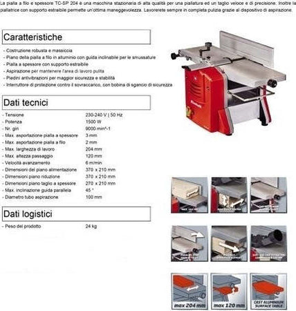 PIALLA A FILO E SPESSORE EINHELL TC-SP 204 MOTORE 1500 W INCLINAZIONE 45°  Trade Shop italia - Napoli, Commerciovirtuoso.it
