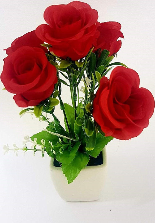 Pianta Rosa Rosse Vaso Bianco Ceramica H29cm Fiori Decorazioni Casa Ufficio Fiori Finti Trade Shop italia - Napoli, Commerciovirtuoso.it