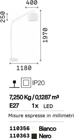 Piantana-arco-Ideal-Lux-DADDY-PT1-110356-110363-E27-LED-PVC-tessuto-metallo-lampada-terra-moderna