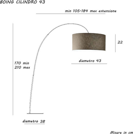Piantana-arco-Illuminando-CILINDRO-BOING-P-43-E27-LED-tessuto-lampada-terra-braccio-classica-moderna