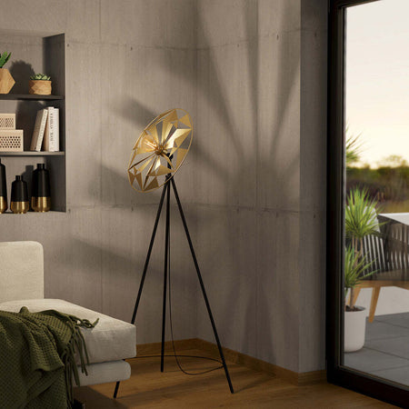 Piantana-Contemporanea-Castanuelo-1-Luce-Acciaio-Nero-E-Oro