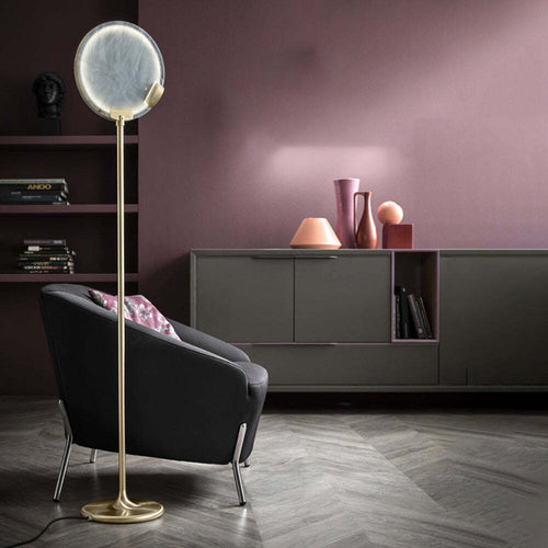 Piantana-Contemporanea-Horo-Metallo-Ottone-Vetro-Grigio-Led-14,4W