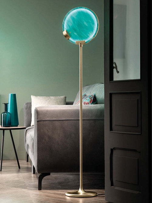Piantana-Contemporanea-Horo-Metallo-Ottone-Vetro-Verde-Led-14,4W
