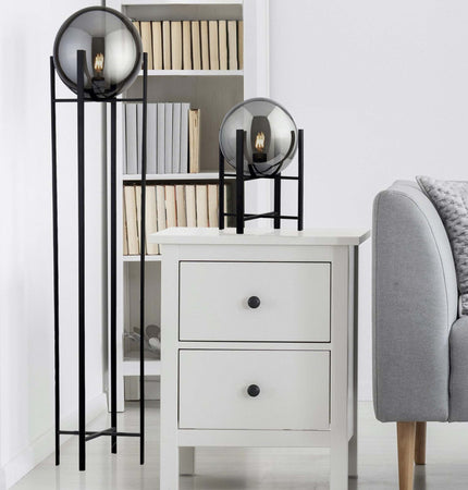 Piantana-Contemporaneo-Amsterdam-Acciaio-Nero-Vetro-Fumè-1-Luce-E27