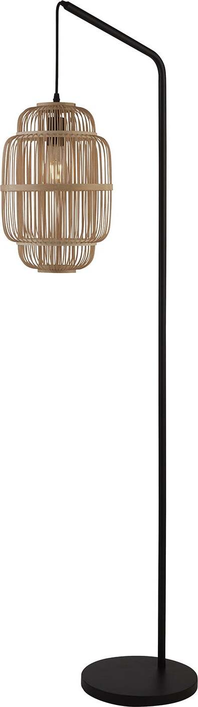 Piantana-Contemporaneo-Giava-Acciaio-Nero-Legno-Marrone-1-Luce-E27