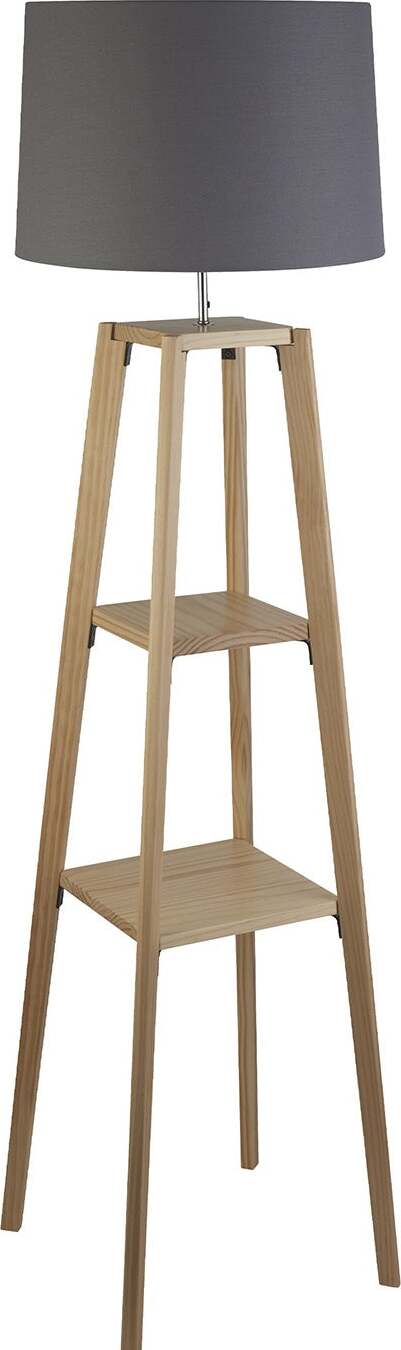 Piantana-Contemporaneo-Shelf-Legno-Marrone-Tessuto-Grigio-1-Luce-E27