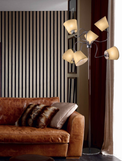 Piantana-Illuminando-SOFT-TE-6-E27-LED-lampada-terra-paralume-pergamena-bracci-flessibili-classica-interni